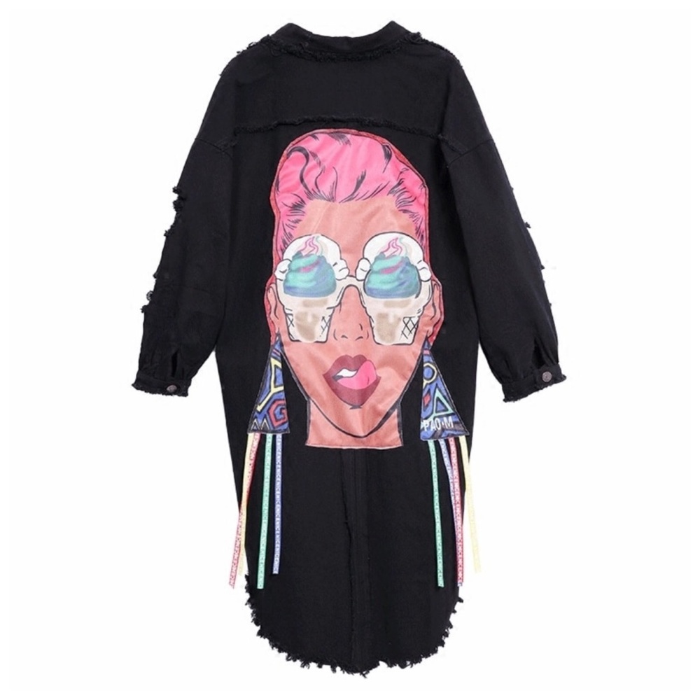 Black Graphic Back Denim Jacket - Picture 2 of 8